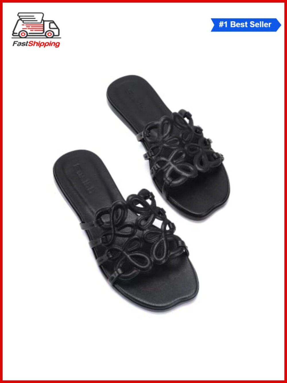 ✨ Woven Open Toe Flat Sandals Faux Leather Slip On Slide Comfort Summer